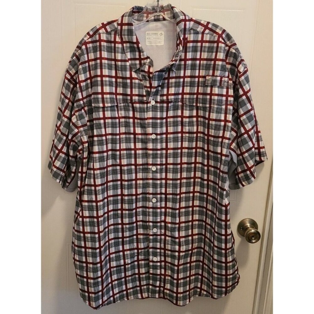 Reel Legends Mariner II Short Sleeve Button Up Vented Fishing Shirt Plaid Sz XXL